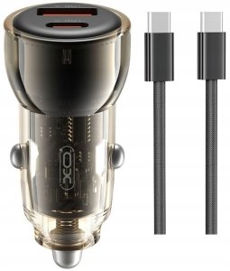 XO ładowarka samochodowa CC60 60W 1x USB 1x USB-C czarna + kabel USB-C - USB-C 3