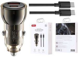 XO ładowarka samochodowa CC60 60W 1x USB 1x USB-C czarna + kabel USB-C - USB-C 4