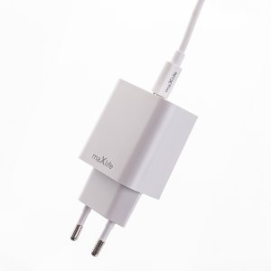 Maxlife ładowarka sieciowa PD QC MXTC-06-30AC 1x USB-C 1x USB 30W biała + kabel USB-C - USB-C 60W 6