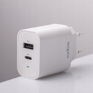 Maxlife ładowarka sieciowa PD QC MXTC-06-30AC 1x USB-C 1x USB 30W biała + kabel USB-C - USB-C 60W 8