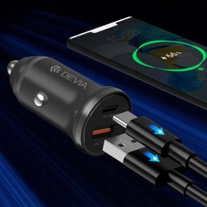 Devia ładowarka samochodowa Smart Mini PD QC 3.0 30W 1x USB 1x USB-C biała 9