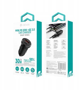 Devia ładowarka samochodowa Smart Mini PD QC 3.0 30W 1x USB 1x USB-C biała 10