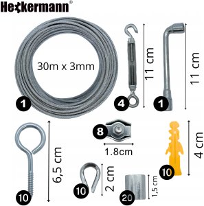 Heckermann Linka stalowa nierdzewna 30m 3mm z akcesoriami Heckermann 68w1 8