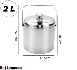 Wiaderko do lodu Heckermann 2L Pojemnik na kostki lodu z pokrywą + szczypce 13