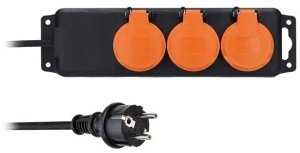 Solight przedłużacz IP44, 3 gniazdka, gumowy kabel, zewnętrzny, 10m 2