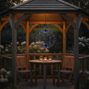 LAMPA SOLARNA WISZĄCA KULA 30CM 120 LED ZIMNY BIAŁY 6