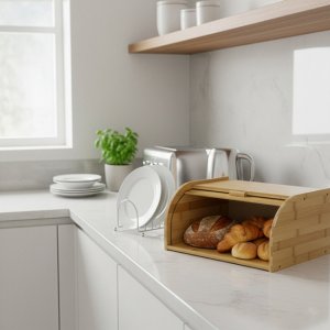 Chlebak bambusowy duży 38x28x18 cm zamykany szafka na pieczywo pojemnik z roletą UNIWERSALNY 2