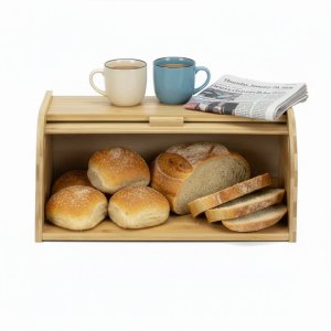 Chlebak bambusowy duży 38x28x18 cm zamykany szafka na pieczywo pojemnik z roletą UNIWERSALNY 9