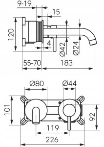 Bateria umywalkowa Ferro BCK3PAGM/ FERRO / CIRICULUS / BAT. UMYWALKOWA PODTYNKOWA GUN METAL / 2