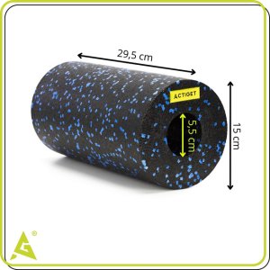 Roller do masażu, ćwiczeń, wałek piankowy średnio twardy czarno-niebieski UNIWERSALNY 14
