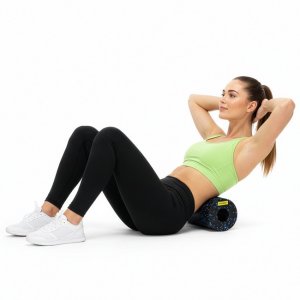 Roller do masażu, ćwiczeń, wałek piankowy średnio twardy czarno-niebieski UNIWERSALNY 3