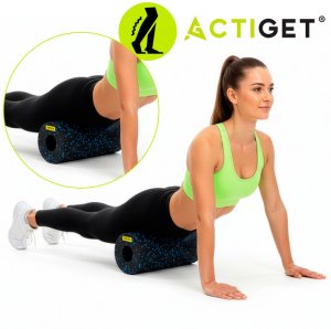 Roller do masażu, ćwiczeń, wałek piankowy średnio twardy czarno-niebieski UNIWERSALNY 7