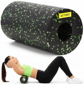 Roller do masażu, ćwiczeń, wałek piankowy średnio twardy czarno-zielony UNIWERSALNY 2