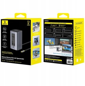 Baseus Air Spacemate 12w1 USB-C | 2xHDMI 4K@60Hz | 2xUSB-C 10Gb/s | 2xUSB-A 5Gb/s | 2xUSB-A (480Mb/s) |RJ45 | SD/microSD | 3.0 USB-C (PD) - szara 12