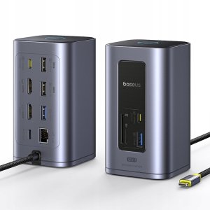 Baseus Air Spacemate 12w1 USB-C | 2xHDMI 4K@60Hz | 2xUSB-C 10Gb/s | 2xUSB-A 5Gb/s | 2xUSB-A (480Mb/s) |RJ45 | SD/microSD | 3.0 USB-C (PD) - szara 4