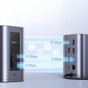 Baseus Air Spacemate 12w1 USB-C | 2xHDMI 4K@60Hz | 2xUSB-C 10Gb/s | 2xUSB-A 5Gb/s | 2xUSB-A (480Mb/s) |RJ45 | SD/microSD | 3.0 USB-C (PD) - szara 6