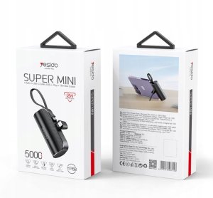 Yesido Powerbank YP68 5 000 mAh 12W + kabel USB-C, złącze Lightning, CZARNY 2