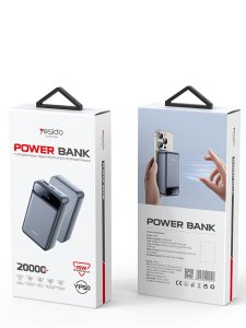Yesido Powerbank YP50 20 000 mAh 22.5W USB-A + USB-C + 15W MagSafe, LED, SZARY 2