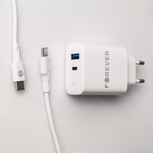Forever ładowarka sieciowa PD QC TC-07-30AC 1x USB-C 1x USB 30W biała + kabel USB-C - USB-C 60W 11