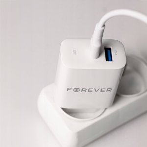 Forever ładowarka sieciowa PD QC TC-07-30AC 1x USB-C 1x USB 30W biała + kabel USB-C - USB-C 60W 12