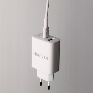 Forever ładowarka sieciowa PD QC TC-07-30AC 1x USB-C 1x USB 30W biała + kabel USB-C - USB-C 60W 13
