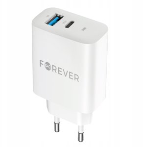Forever ładowarka sieciowa PD QC TC-07-30AC 1x USB-C 1x USB 30W biała + kabel USB-C - USB-C 60W 7