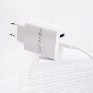 Forever ładowarka sieciowa PD QC TC-07-30AC 1x USB-C 1x USB 30W biała + kabel USB-C - USB-C 60W 8
