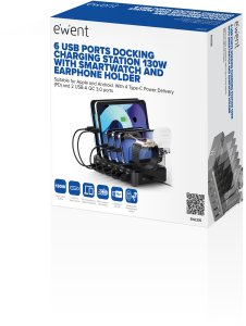 Ładowarka sieciowa 130W 6-portowa, 4x USB-C PD, 2x USB-A QC 2