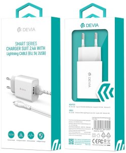 Devia ładowarka sieciowa Smart 2x USB 2,4A biała + kabel Lightning 2