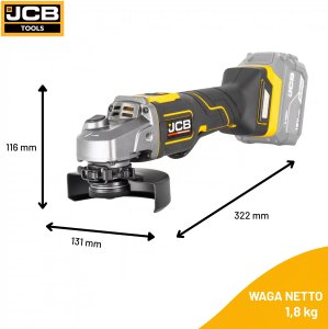 JCB Professional 18V Szlifierka Kątowa 125Mm Włącznik Łopatkowy Bateria 5Ah 5