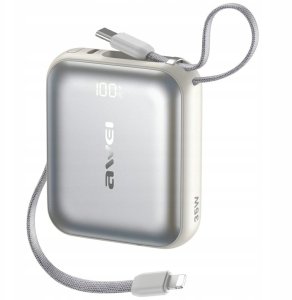 Powerbank Awei Powerbank AS-181 10000mAh 35W USB-C + kable Lightning / USB-C srebrny 2