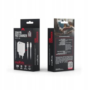 Maxlife ładowarka sieciowa PD QC MXTC-06-20AC 1x USB-C 1x USB 20W biała + kabel USB-C - Lightning 20W 9