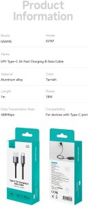 Kabel USB Usams Kabel USAMS U91 18W USB-C do USB-A 1m    tarnish 2