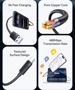 Kabel USB Usams Kabel USAMS U94 18W USB-C do USB-A 1m    czarny 2