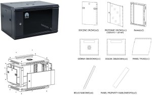 Szafa wisząca RACK 19 cali 12U 450mm czarna NEKU TS BOX 5