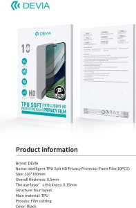 Devia Zestaw folii anticrash prywatyzująca HD do maszyny tnącej 10szt na smartfony na ekran 2