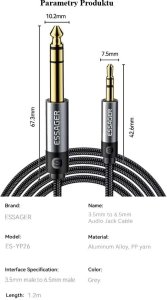 Kabel audio marki Essager minijack 3,5 mm do 6,5 mm  męski do męski, 5m 7
