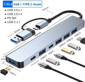 Czytnik HUB 7in1 adapter USB/TYPE C 4