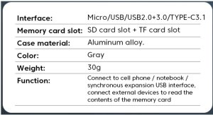 Czytnik kart pamięci 7w1 android USB typ C USB 5
