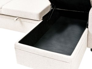 Narożnik rozkładany dla 3 osób NASSJO Len syntetyczny Jasnobrązowy ze schowkiem Lewostronny 11