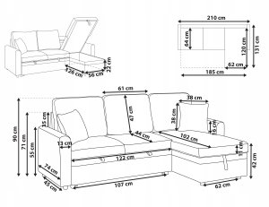 Narożnik rozkładany dla 3 osób NASSJO Len syntetyczny Jasnobrązowy ze schowkiem Lewostronny 3