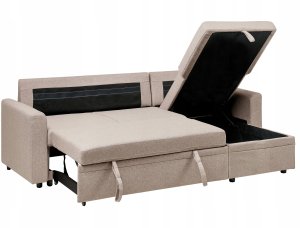 Narożnik rozkładany dla 3 osób NASSJO Len syntetyczny Jasnobrązowy ze schowkiem Lewostronny 6