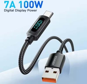Kabel Essager 100W, 7A, 2m, USB-A do USB-C z wyświetlaczem 4