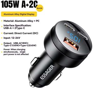 Ładowarka ESSAGER samochodowa 105W USB-A + USB-C 5