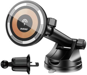 Dudao Uchwyt samochodowy do smartfona z ładowarką bezprzewodową Magsafe 15W - czarny Uchwyt samochodowy do smartfona z ładowarką bezprzewodową Magsafe 15W - czarny 2