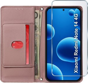 krainaGSM ETUI z klapką do Xiaomi Redmi Note 14 4G Zamykane Magnetyczne + SZKŁO 9H 4