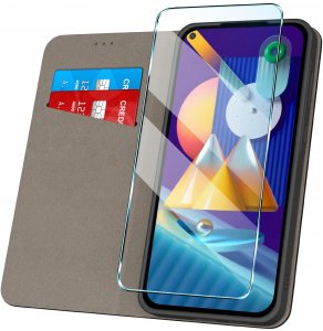 Etui z klapką do Samsung A11 Zamykane Czarne Futerał + Szkło 9H 2