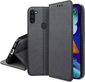 Etui z klapką do Samsung A11 Zamykane Czarne Futerał + Szkło 9H 5