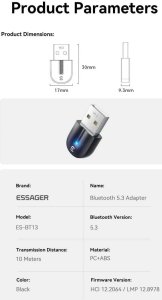 Adapter Essager USB Bluetooth 5.3 nadajnik-odbiornik 5