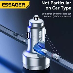 Ładowarka samochodowa ESSAGER 80W, wyświetlacz, 2 x USB A, 1 x USB C 10